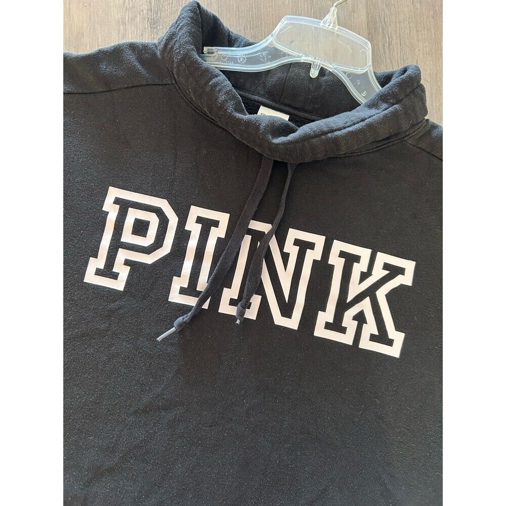 Victorias Secret Pink Womens Hoodie XL Crop Pull Over Sweatshirt Black Everyday